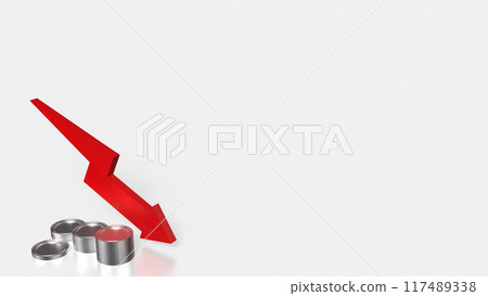 The Arrow down and coins for Business concept 3d rendering. 117489338