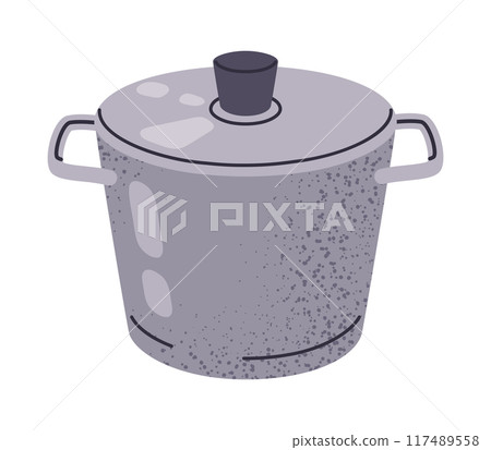 Saucepan with lid. Kitchen cooking pot, isolated flat vector illustration. Hand drawn saucepan on white. 117489558