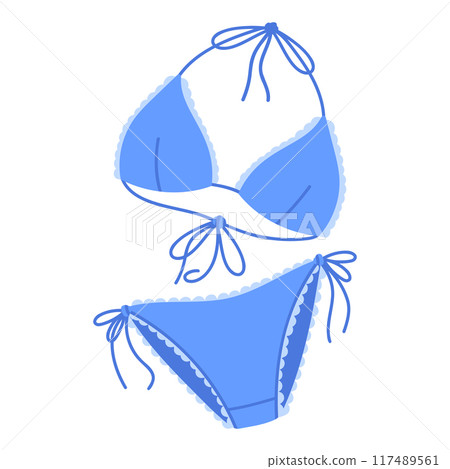 Stylish bikini swimsuit. Cartoon womens beach swimwear, female swimming wear flat vector illustration. Colorful cute summer bikini on white 117489561