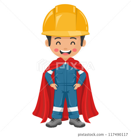 Industrial mechanical wearing his superhero cape. Represents the ingenuity, strength, and problem solving prowess of engineers. Safety first. Industrial safety and occupational health at work Industrial mechanical wearing his superhero cape. Represents the ingenuity, strength, and problem solving prowess of engineers. Safety first. Industrial safety and occupational health at work 117490117