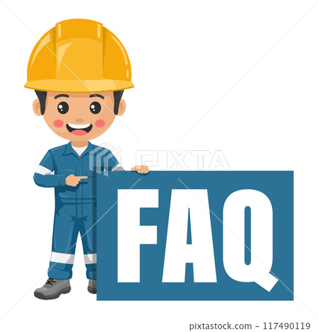 Industrial mechanic worker withwith giant FAQ letters. Frequently asked questions. Engineer with his coverall and personal protective equipment. Industrial safety and occupational health at work Industrial mechanic worker withwith giant FAQ letters. Frequently asked questions. Engineer with his coverall and personal protective equipment. Industrial safety and occupational health at work 117490119