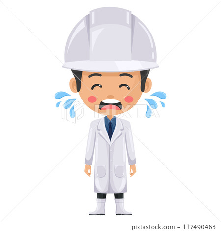 Crying supervisor symbolizing the humanity and vulnerability of engineers, highlighting the emotional stress and mental burden they face in their daily work. Food industry engineer. Chief food safety 117490463