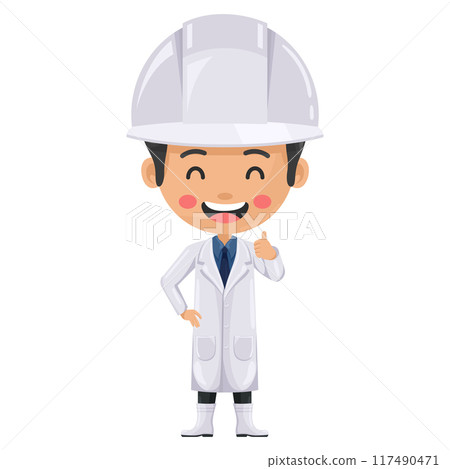 Quality control supervisor with thumbs up. Positive attitude to foster a good organizational climate and job performance. Food industry engineer. Chief food safety. Safety in food production 117490471