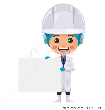 Quality control supervisor holding a banner with space for text for advertising, presentations, brochures . Food industry engineer. Science, technology and safety in food production and processing Quality control supervisor holding a banner with space for text for advertising, presentations, brochures . Food industry engineer. Science, technology and safety in food production and processing 117490493