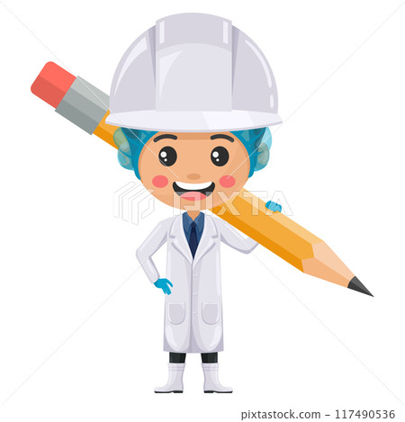 Quality control supervisor carrying a pencil symbolizing the importance of design, planning and documentation in the food industry. Food industry engineer. Safety in food production and processing Quality control supervisor carrying a pencil symbolizing the importance of design, planning and documentation in the food industry. Food industry engineer. Safety in food production and processing 117490536