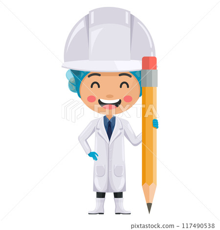 Quality control supervisor carrying a pencil symbolizing the importance of design, planning and documentation in the food industry. Food industry engineer. Safety in food production and processing Quality control supervisor carrying a pencil symbolizing the importance of design, planning and documentation in the food industry. Food industry engineer. Safety in food production and processing 117490538