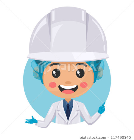 Quality control supervisor pointing his finger. Express an idea and indicate with the index finger. Food industry engineer. Chief food safety engineer. Safety in food production and processing Quality control supervisor pointing his finger. Express an idea and indicate with the index finger. Food industry engineer. Chief food safety engineer. Safety in food production and processing 117490540