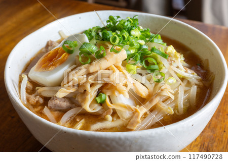 Very delicious miso ramen with plenty of Japanese vegetables 117490728