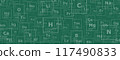 Green background of the chemical elements of the periodic table, atomic number, atomic weight, name and symbol of the element 117490833