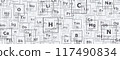 Background of the chemical elements of the periodic table, atomic number, atomic weight, name and symbol of the element on a grid sheet 117490834