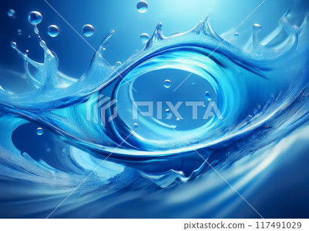 藍色的波浪和濺起的水花 117491029