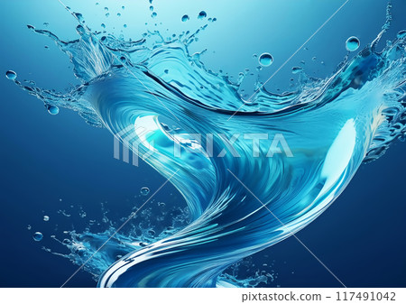 藍色的波浪和濺起的水花 藍色的波浪和濺起的水花 117491042
