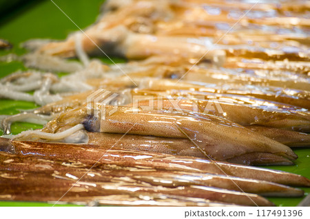 Fresh soft silk from seafood market Fresh soft silk from seafood market 117491396