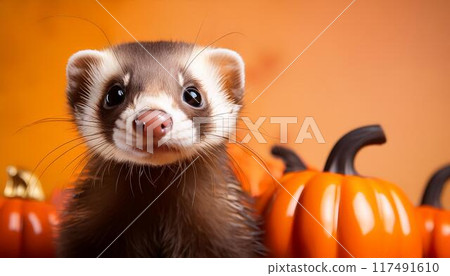 Ferret and Halloween and copy space 117491610