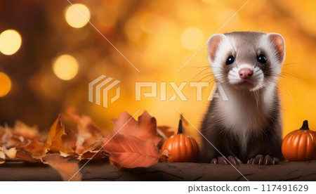 Ferret and Halloween and copy space 117491629