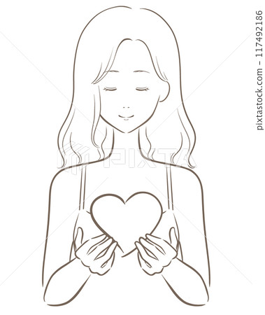 Heart girl line drawing brown no bangs 117492186