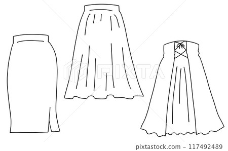 寬鬆簡約長裙套裝1線描 寬鬆簡約長裙套裝1線描 117492489