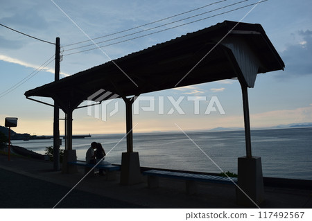 A romantic moment at dusk at Shimonada Station A romantic moment at dusk at Shimonada Station 117492567