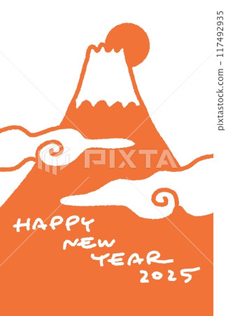Simple red Fuji and first sunrise New Year's card illustration Reiwa 7 2025 New Year's card Simple red Fuji and first sunrise New Year's card illustration Reiwa 7 2025 New Year's card 117492935