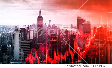 Crashing financial chart and market collapse with copy space 117493203