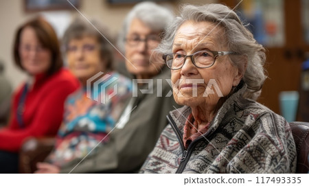 Elderly Women Sitting Together in a Community Setting 117493335