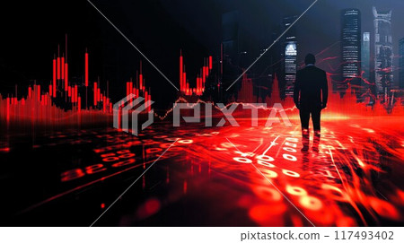Businessman facing a falling stock chart with copy space 117493402
