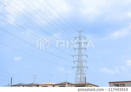 Houses under high-voltage power line towers (high-voltage power line base) 117493910
