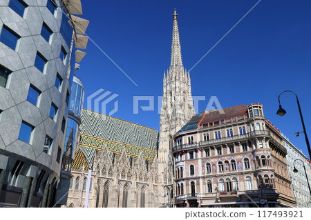 St. Stephen's Cathedral in the center of the city, a symbol of the Vienna Historical District, a World Heritage Site in Austria, Central Europe 117493921
