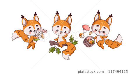 Little squirrels in activities flat color vector images 117494125
