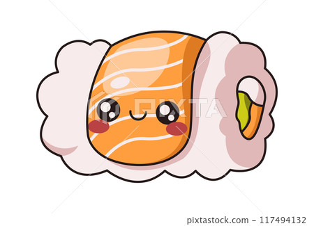 Happy face on sushi salmon flat color vector illustration 117494132