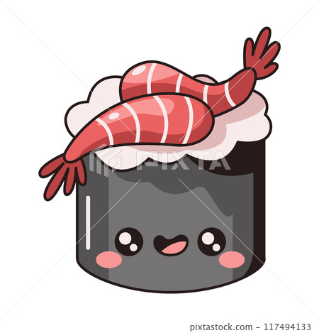 Kawaii sushi roll with shrimps color vector illustration Kawaii sushi roll with shrimps color vector illustration 117494133