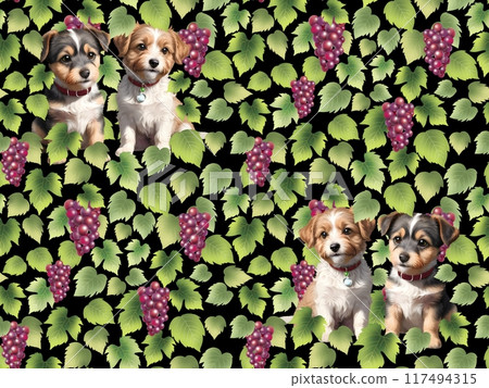Terrier and grape seamless pattern E-4 Terrier and grape seamless pattern E-4 117494315