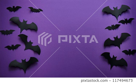 蝙蝠和複製空間。萬聖節。 蝙蝠和複製空間。萬聖節。 117494673
