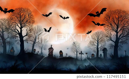 水彩萬聖節幽靈背景影像 117495151