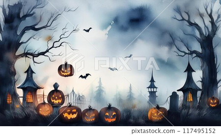 水彩萬聖節幽靈背景影像 水彩萬聖節幽靈背景影像 117495152