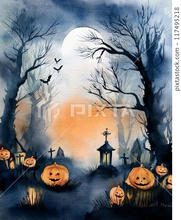 水彩萬聖節幽靈背景影像 117495218