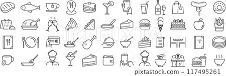 Vector monochrome food line icon set 117495261