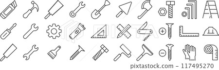 Vector monochrome line icon set about tools Vector monochrome line icon set about tools 117495270