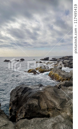 衝擊岩石的波浪 衝擊岩石的波浪 117495419