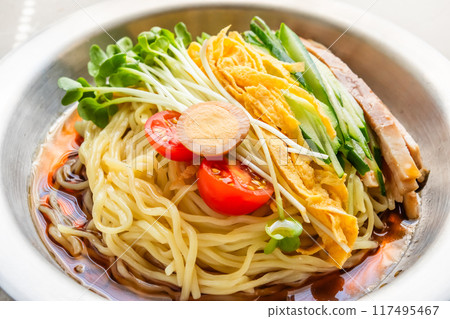 Summer noodle dish, chilled Chinese noodles Summer noodle dish, chilled Chinese noodles 117495467