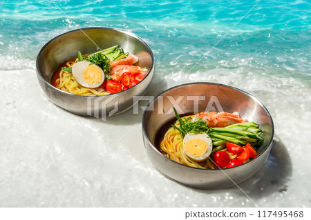 Summer noodle dish, chilled Chinese noodles Summer noodle dish, chilled Chinese noodles 117495468