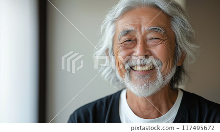 Elderly man showing healthy teeth 117495672