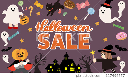 Halloween sale illustration banner Halloween sale illustration banner 117496357