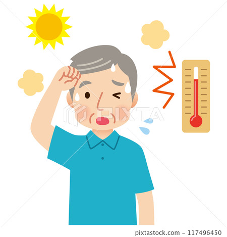 老年人在高溫下戶外出汗－中暑 117496450