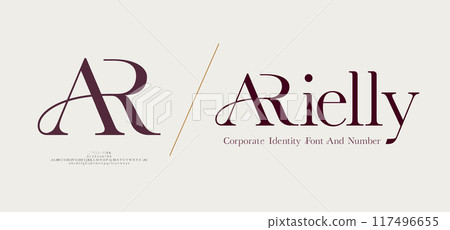 AR logo font and number. ci corporate identity modern luxury. Typography elegant beauty lettering serif italic fonts decorative brand wedding vintage retro logos. vector illustration 117496655