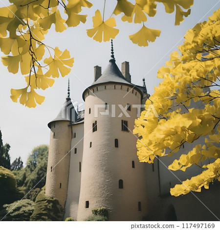 Ginkgo trees and a Western-style castle 117497169