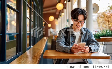 Male college student studying in a cafe - Stock Illustration [117497381 ...