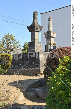 Honjo-shuku on the Nakasendo road: Tomb of Shinrei Ogasawara and his wife, Hokyoin pagoda, central Honjo city Honjo-shuku on the Nakasendo road: Tomb of Shinrei Ogasawara and his wife, Hokyoin pagoda, central Honjo city 117498246