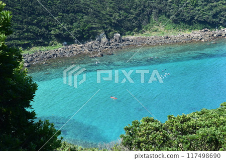 Kayaking in the emerald green ocean and the nature of Kashiwajima 117498690