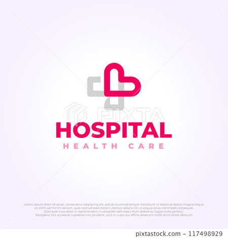 simple hospital logo template. creative cross badge and love symbol for hospital and clinic. cross sign 117498929